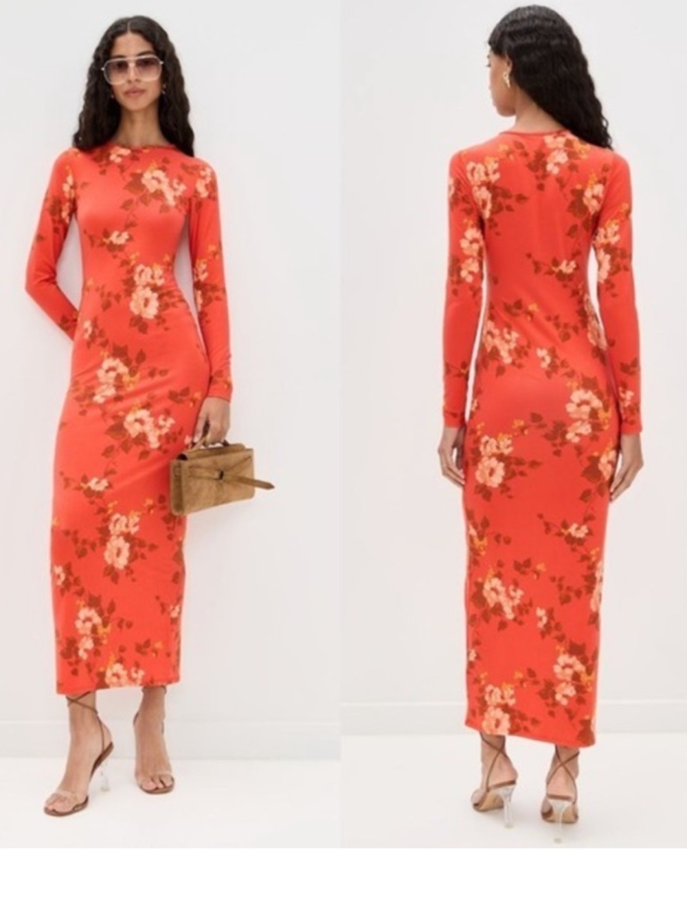 Reformation Tommie Knit Dress Long Sleeve in Coral Bloom